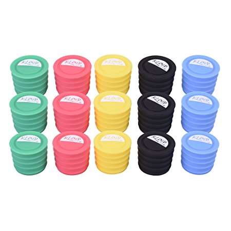 Kloud City Pack of 15 in 5 Assorted Colors Food Grade Wine Champagne Beer Glass Bottle Caps , Stoppers - Keeps Your Liquor Fresh