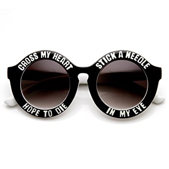 zeroUV - Womens Oversized Cross My Heart Text Font Round Sunglasses