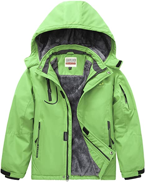 WULFUL Boy's Waterproof Ski Jacket Warm Fleece Hooded Windproof Winter Snow Coat