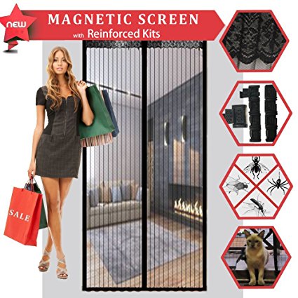 CROPAL Magnetic Screen Door with Reinforced Kits, Fits Doors Up To 36" x 82"-Black