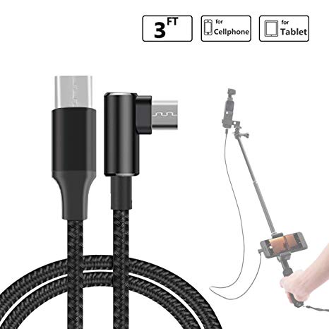 O'woda OSMO Pocket Data Cable Type C to Micro USB OTG Cord 3ft Nylon Braided 90 Degree Connector for DJI OSMO Pocket