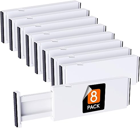 Lifewit 8 Pack Drawer Dividers Plastic 4" High, 11-17" Adjustable Drawer Organizers for Clothes, Expandable Dresser Separators in Bedroom/Bathroom/Kitchen/Office Organization and Storage