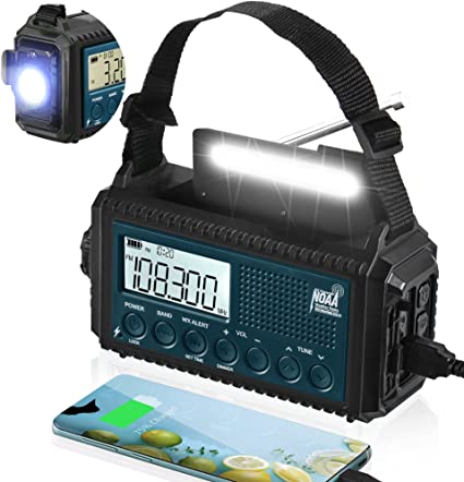 5-Way Powered NOAA Emergency Weather Alert Radio,Solar Hand Crank Battery Powered AM/FM/Shortwave Radio,LED Flashlight Reading Lamp for Camping,5000mAh Power Bank with Phone Charger Earphone Jack