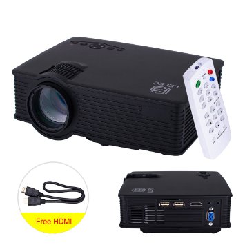 LELEC Portable 120-inch 1080p 1000 Lumens HD HiFi Stereo LED Projector, Matte Finish Lower Radialized 100% Environmental Material, Black