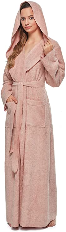 Arus Women's Princess Robe Ankle Long Hooded Lightweight Turkish Cotton Bathrobe