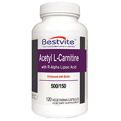 Acetyl L-Carnitine 500mg & R-Alpha Lipoic Acid 150mg (120 Vegetarian Capsules)