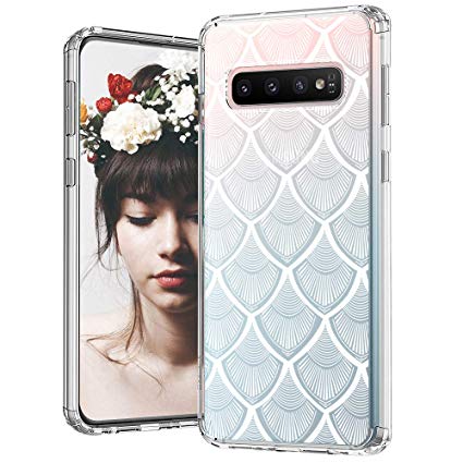 MOSNOVO Galaxy S10 Plus Case, White Tassel Henna Lace Pattern Clear Design Printed Transparent Plastic Back Case with TPU Bumper Protective Case Cover for Samsung Galaxy S10 Plus