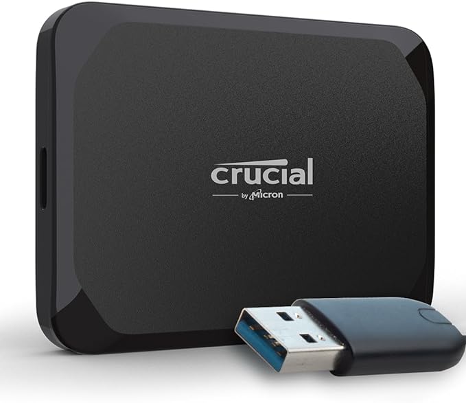 Crucial X9 2TB Portable External SSD with USB-A Adapter - Up to 1050MB/s, External Solid State Drive, Works with PlayStation, Xbox, PC and Mac, USB-C 3.2 - CT2000X9SSD902