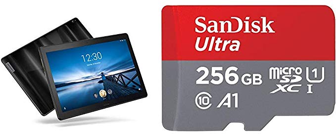 Lenovo Smart Tab P10 10.1" Android Tablet 64GB with SanDisk 256GB Ultra MicroSDXC UHS-I Memory Card with Adapter - 100MB/s, C10, U1, Full HD, A1, Micro SD Card - SDSQUAR-256G-GN6MA Bundle