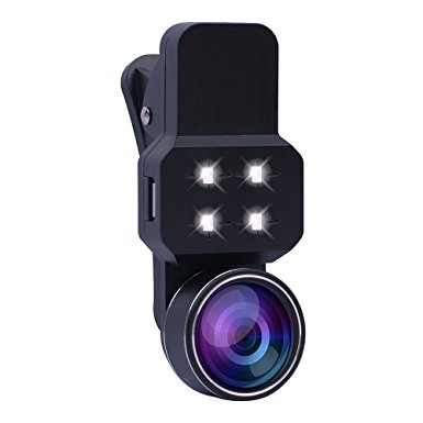 GTIMES™ Universal 4 in 1 Camera Lens Selfie Light Clip on Selfie LED Wide Angle Lens 0.4X   198° Fisheye Lens   Macro Lens   Fill-in Light for iPhone 6s, 6, 5s, Galaxy & Most Smartphones
