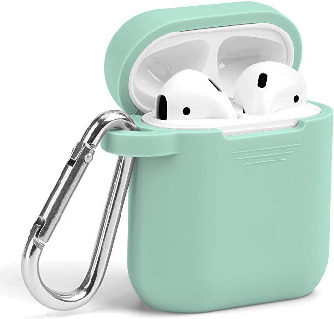 Airpods Case, GMYLE Silicone Protective Shockproof Wireless Charging Airpods Earbuds Case Cover Skin with Keychain kit Set Compatible for Apple AirPods 1 & 2 – Mint Green