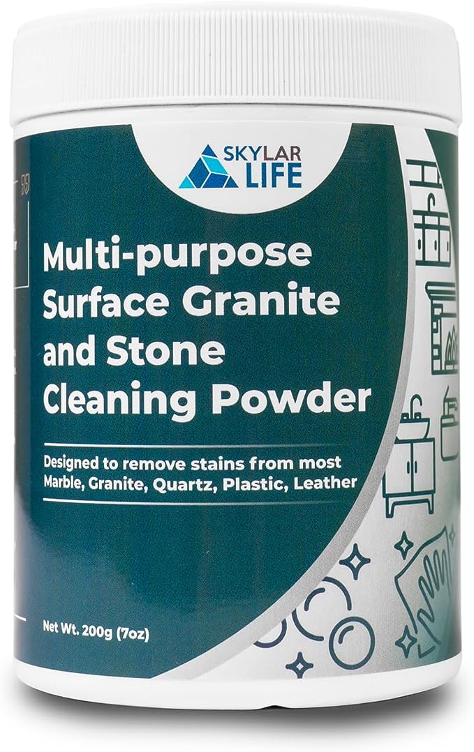 Skylarlife Multi-purpose Surface Stone Cleaning Powder (200g) to remove rust stain, yellowing, oil stains, from most marble, granite, quartz, concrete, countertop and other non-porous surface, remove adhesive spots and stains from boat and plastic and leather