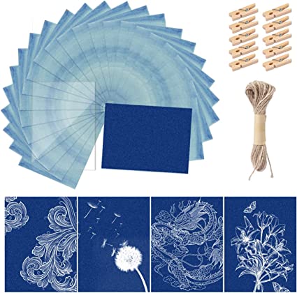 30 Pcs Cyanotype Paper Sun Print Paper Kit High Sensitivity Nature Drawing Printing Sunprint Sun/Solar Activated A5 Paper for Flower Press DIY Arts Crafts Projects