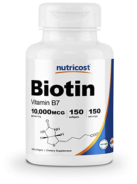 Nutricost Biotin (10,000mcg) with Virgin Organic Coconut Oil 150 Softgels - Gluten Free, Non-GMO, Supports Healthy Hair, Skin & Nails