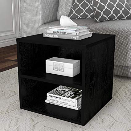 Lavish Home 80-MOD-6 End Stackable Contemporary Minimalist Modular Cube Accent Table Double Shelves for Bedroom, Living Room or Office (Black),