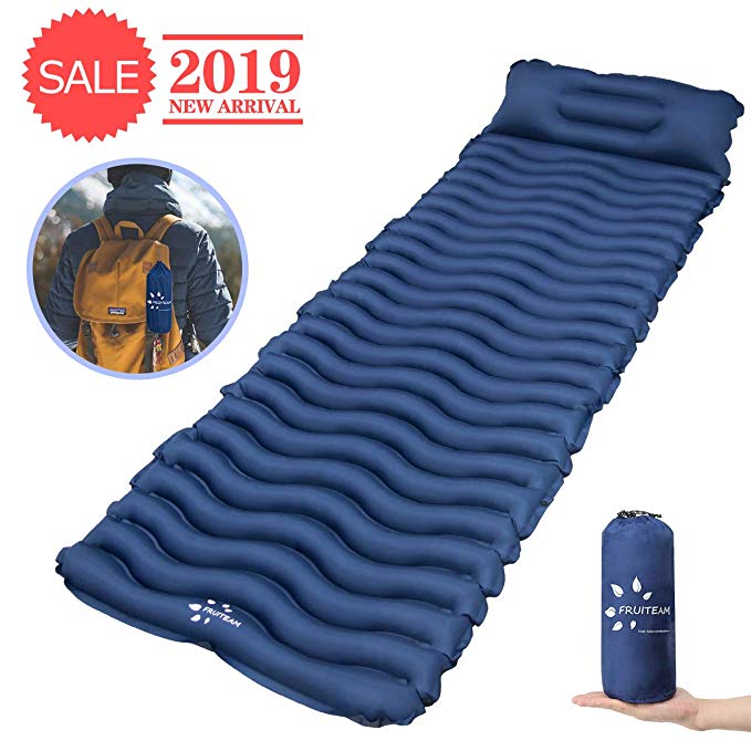 FRUITEAM Ultralight Sleeping Pad for Backpacking Camping with Pillow Lightweight, Inflatable, Compact, Durable TPU Inflating Sleeping Pad Air Mattress