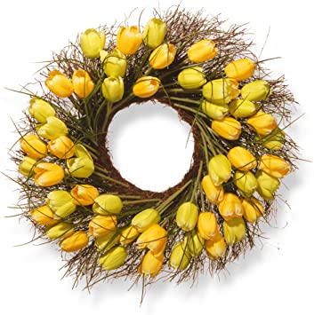 National Tree 24 Inch Branch Wreath with Yellow Tulips (RAS-HY55724W-Y1)