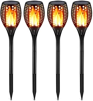 4-Pack Solar Lights Outdoor, Upgraded Brighter 33 LED Solar Torch Light with Flickering Flame, Waterproof Landscape Lighting Decoration Lights for Patio Pathway Garden - Dusk to Dawn Auto On/Off