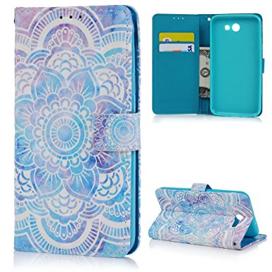 Galaxy J7 V / J7 2017 Case Wallet, KASOS 3D Colorful Painting Hollow Mandala PU Leather Soft TPU Inner Shell Magnetic Front Closure Kickstand Card Holders Cover for Samsung - Mandala Flower