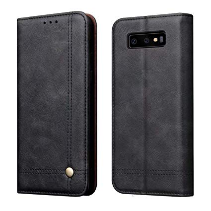 Galaxy S10 Case,Flip Case Cover for Samsung Galaxy S10(2019),RUIHUI Luxury Leather Wallet Folding Flip Protective Shock Resistant Book Type Case Cover with Card Slots,Kickstand and Magnetic Closure(Black)