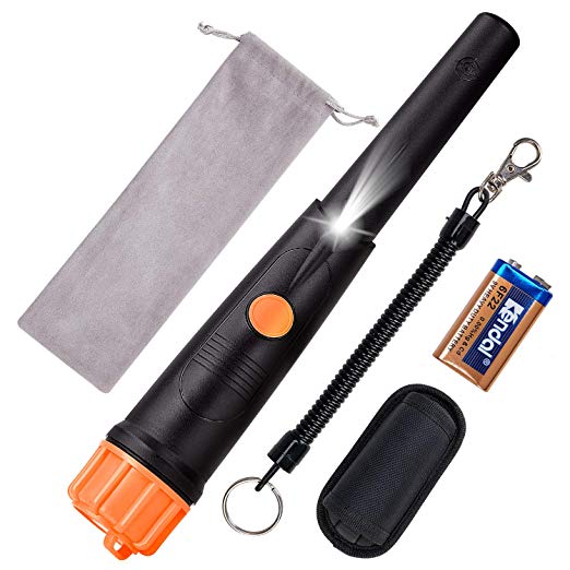 SUNPOW Metal Detector Pinpointer IP68 Fully Waterproof 360° Search Metal Detector with Belt Holster, Buzzer Vibration Sound(Three Mode), 9V Battery and Velvet Bag Included