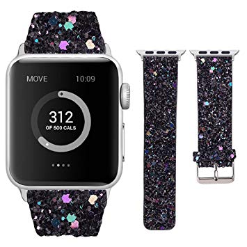 Moonooda For Apple Watch Bands 38/42mm, iWatch Leather Wristband Replacement Women, Bling Glitter Strap Belt for Apple Watch Series 1/2/3