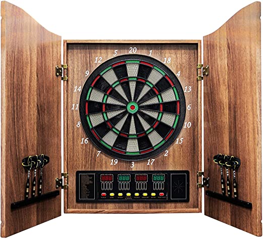 Electronic Dart Cabinet Set,Ivienx Dart Boards Combination,[6*Professional Darts] 6*Soft Tip Dart,[88] Replacement Tips,Adults Electric Dart Boards with 4*LCD Display,Power Cord Operation