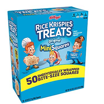 Kellogg’s, Rice Krispies Treats Crispy Marshmallow Mini-Squares, Original, Single Serve, Display Box Caddy, 0.39 oz Bars (50 Count)