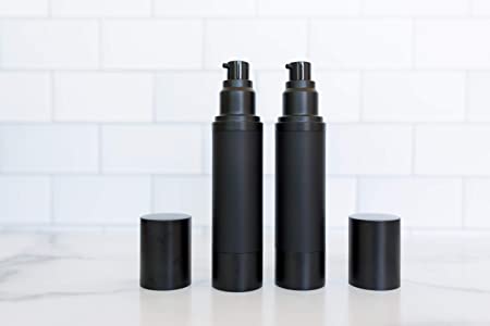 (2 Pack) 50ml Matte Black Airless Pump Bottle Luxury Container - Refillable Cosmetic Dispenser