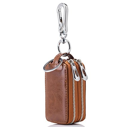 Smart Car key case BaouBow Genuine Leather Car Key Chain Holder Metal Keyring Zipper Bag for Remote Key Fob