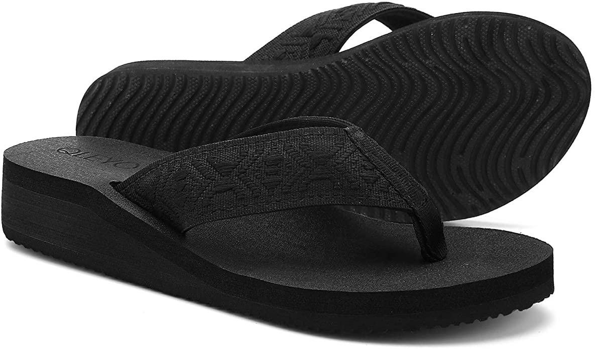 QLEYO Wedge Flip Flop for Women, Comfortable Yoga Mat Platform Sandals, Arch Support Walking Thong Beach flip-Flops