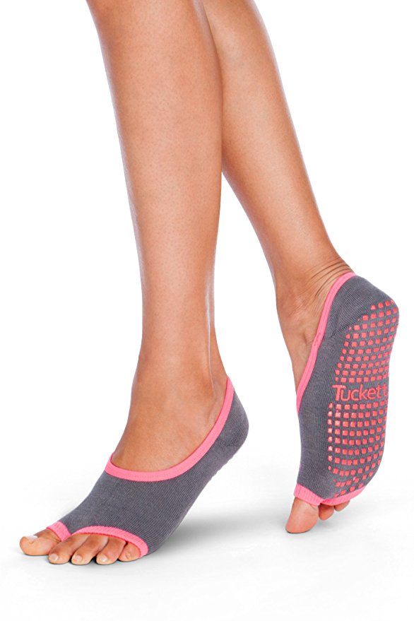 Tucketts Womens Pilates Socks, Toeless Yoga Non Slip Skid Grip Low Cut Socks for Barre, Studio, Bikram, Ballet, Dance - Ballerina Style