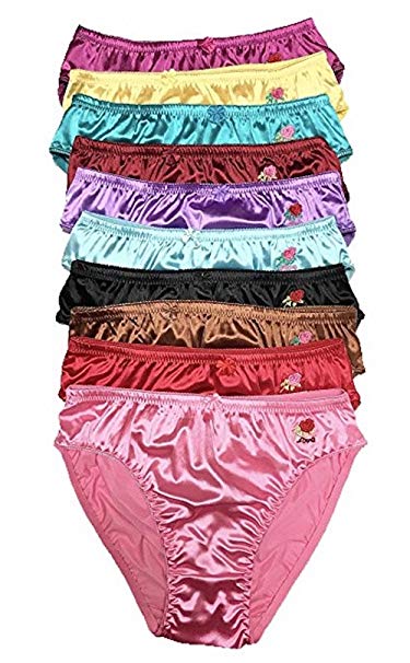 Peachy Panty Lingerie Women's 6 Pack Various Style of Comfortable Satin Shine Smooth Soft Nylon Panties