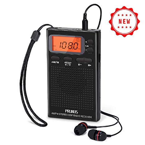 Portable AM FM Pocket Radio with Earphones, Digital Battery Operated Walkman Radio with Preset, Timer, Alarm Clock, Lock Station for Jogging, Walking, Traveling by PRUNUS