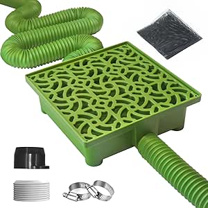 Gutter Downspout Extensions Big Kit, Catch Basin   2pcs Pipes, Low Profile Downspout Extender - Each Flexible Pipe is 8.2ft, 2 Pipes can Connected into Whole. Protect Foundation.(Grass Green)