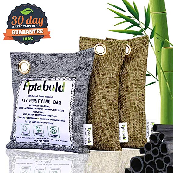 Natural Air Purifying Bag,Reusable Activated Bamboo Charcoal Odor Absorber and Eliminator,Car Air Freshener,Dehumidifier for Home,Prevents Mold,Smell Remover,Shoe Deodorizer,Purifier Bags(200g,75gX2)