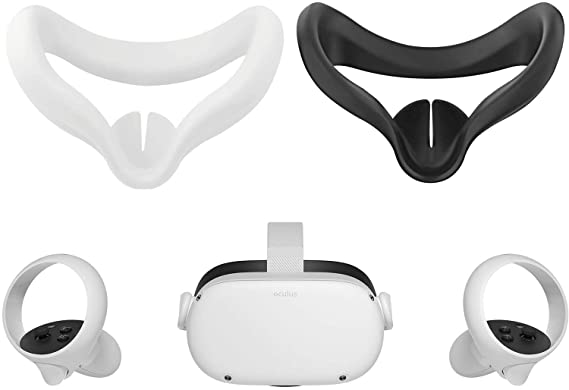 Oculus Quest 2 — Advanced All-in-One Virtual Reality Gaming Headset — White — Family Christmas Holiday Gaming Entertainment Bundle — 64GB Video — BROAGE 2 Silicone Mask Pad & Face Cover