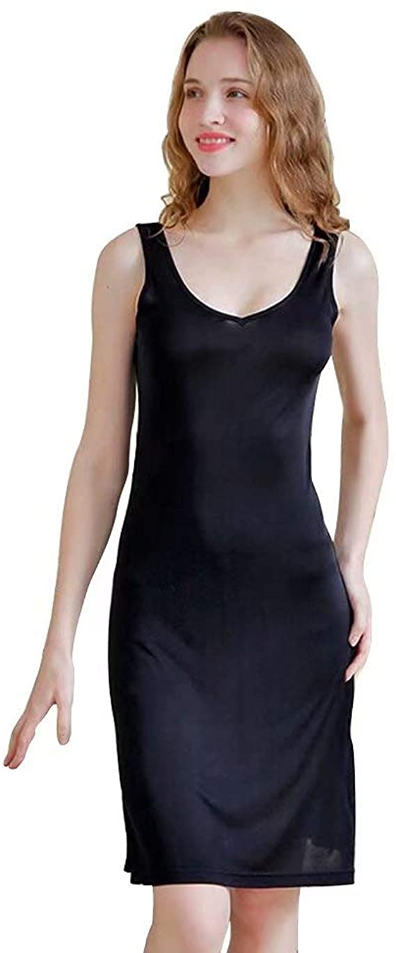 Zylioo Mulberry Silk Full Slips Dresses V-Neck Slim Fit Tank Top Under Dress Nightwear