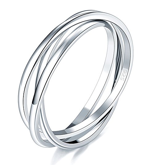 BORUO 925 Sterling Silver Ring Triple Interlocked Rolling High Polish Tarnish Resistant Wedding Band Stackable Ring