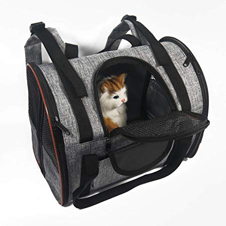 Ewolee Dog Carrier Backpack - Airline Approved Pet Dog Cat Carrier Travel Bag Foldable with Shoulder Straps for Small Animals Like Puppy Kitten Rabbit Up To 6lbs(Grey)