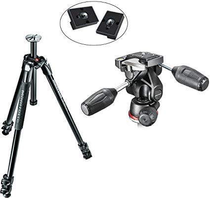 Manfrotto MK290XTA3-3WUS 290 Xtra 3-Way Head Kit (Black) and Two ZAYKiR RC2 Quick Release Plates