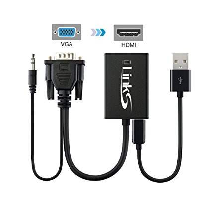 LinkS VGA to HDMI Scaler/Converter with Audio Support and USB for Power- Black