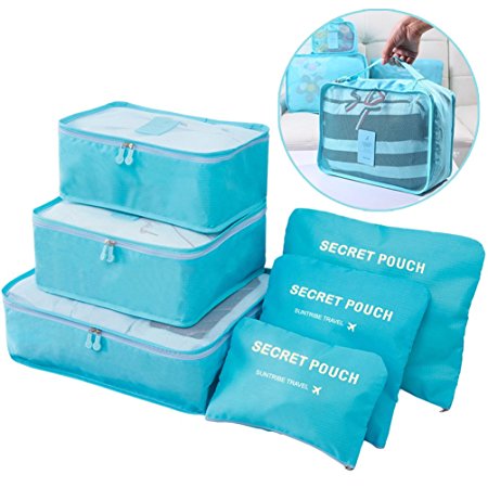 6Pcs Packing Cubes Travel Organizers Essential Bags Luggage Compression Storage Pouches (Blue)