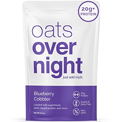 Oats Overnight Oatmeal - 8 Pack x 2.5oz, 20g Protein - Blueberry Cobbler - 100% Whole Grain, Rolled Oats, Vegan, Dairy-Free, Pea Protein, High Fiber, Low Sugar, Gluten-Free, Non-GMO