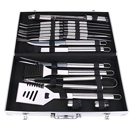BBQ Grilling Tool Set, Professional Barbecue Extra Strong Stainless Steel Utensils with Aluminum Storage Case-Barbecue Kit Men Outdoor Grill Kit for Dad Father's Day Gift by Newpurslane (24)