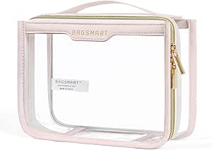 BAGSMART TSA Approved Toiletry Bag, Clear Travel Toiletry Bag, Makeup Cosmetic Pouch Bag for Women Quart Size Compliant Bag Organizer for Travel Essentials (Pink Pack of 1, Pack of 1-new model)