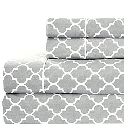 Queen size- Grey Printed Meridian 100% Cotton Percale 4pc Sheet set- Modern Reactive Print