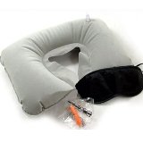 Inflatable Travel Flight Pillow U Neck Rest Cushion Eye Mask Earplugs
