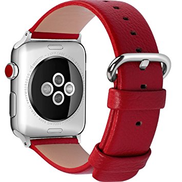 15 Colors for Apple Watch Straps 42mm and 38mm, Fullmosa Yan Calf Leather Replacement Band/Strap with Stainless Steel Clasp for iWatch Series 0 1 2 3 Sport and Edition Versions 2015 2016 2017, 38mm Red