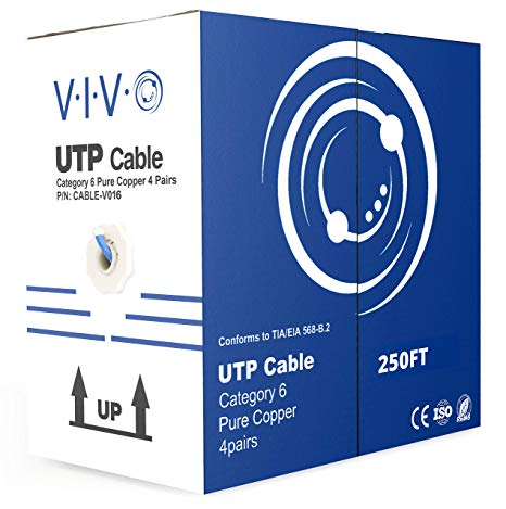 VIVO Blue 250ft Bulk Cat6 Full Copper Indoor LAN Ethernet Cable Wire | UTP Pull Box 250 ft Cat-6 Copper (CABLE-V016)